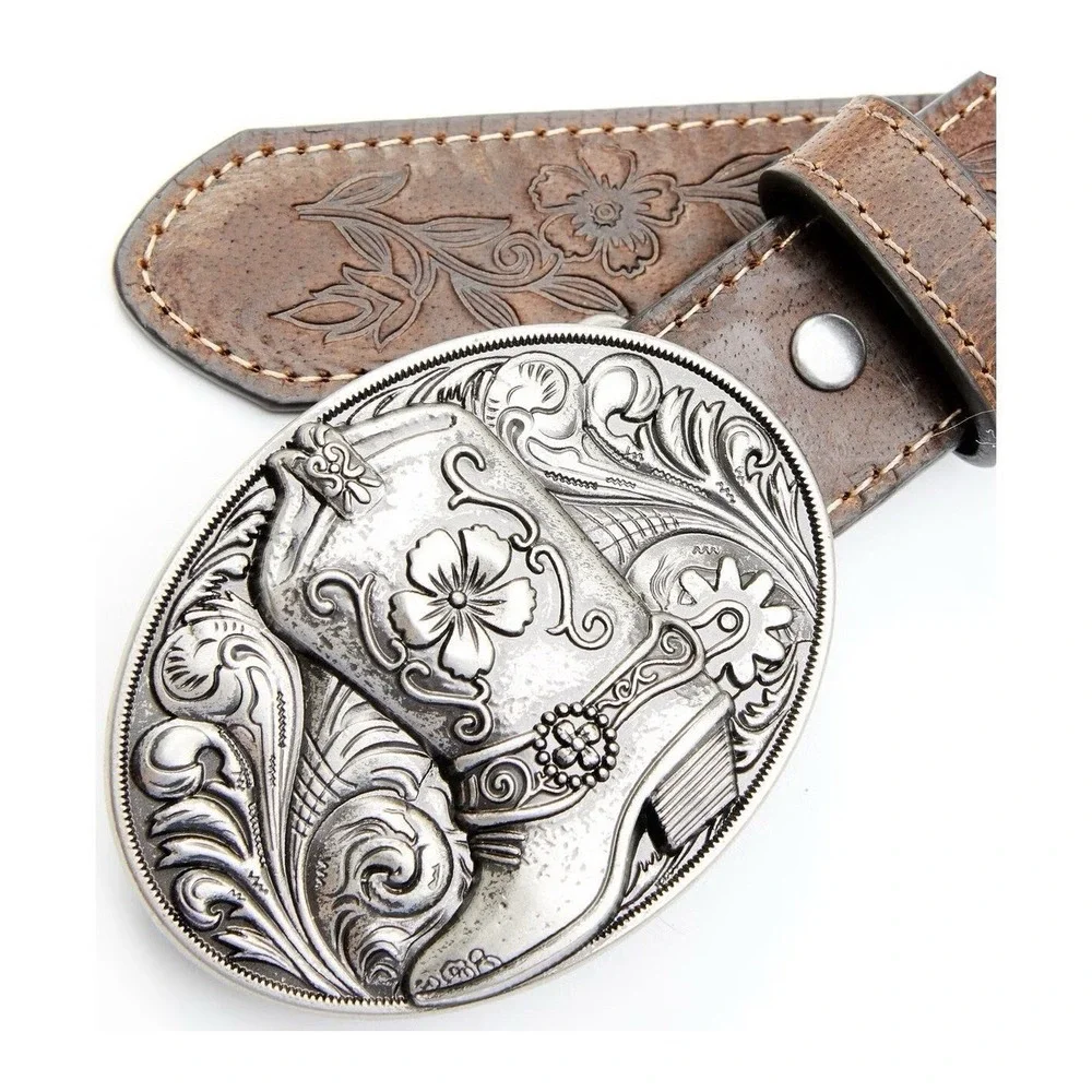 SHYANNE Western GENUINE LEATHER Girl 18 Embossed Floral Belt Boot Silver Buckle